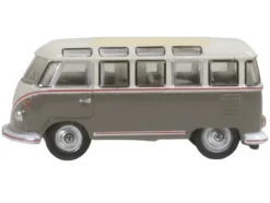 Volkswagen T1 Samba Bus Mouse Grey and Pearl White with Red Stripes 1/148 (N) Scale Diecast Model Car by Oxford Diecast