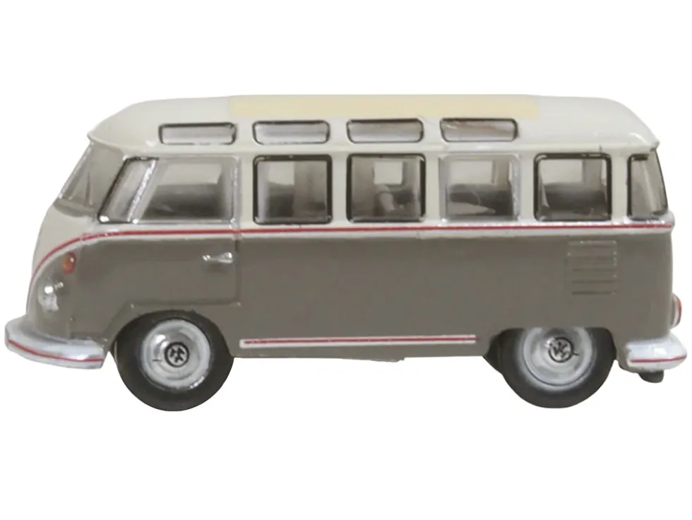 Volkswagen T1 Samba Bus Mouse Grey and Pearl White with Red Stripes 1/148 (N) Scale Diecast Model Car by Oxford Diecast