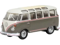 Volkswagen T1 Samba Bus Mouse Grey and Pearl White with Red Stripes 1/148 (N) Scale Diecast Model Car by Oxford Diecast