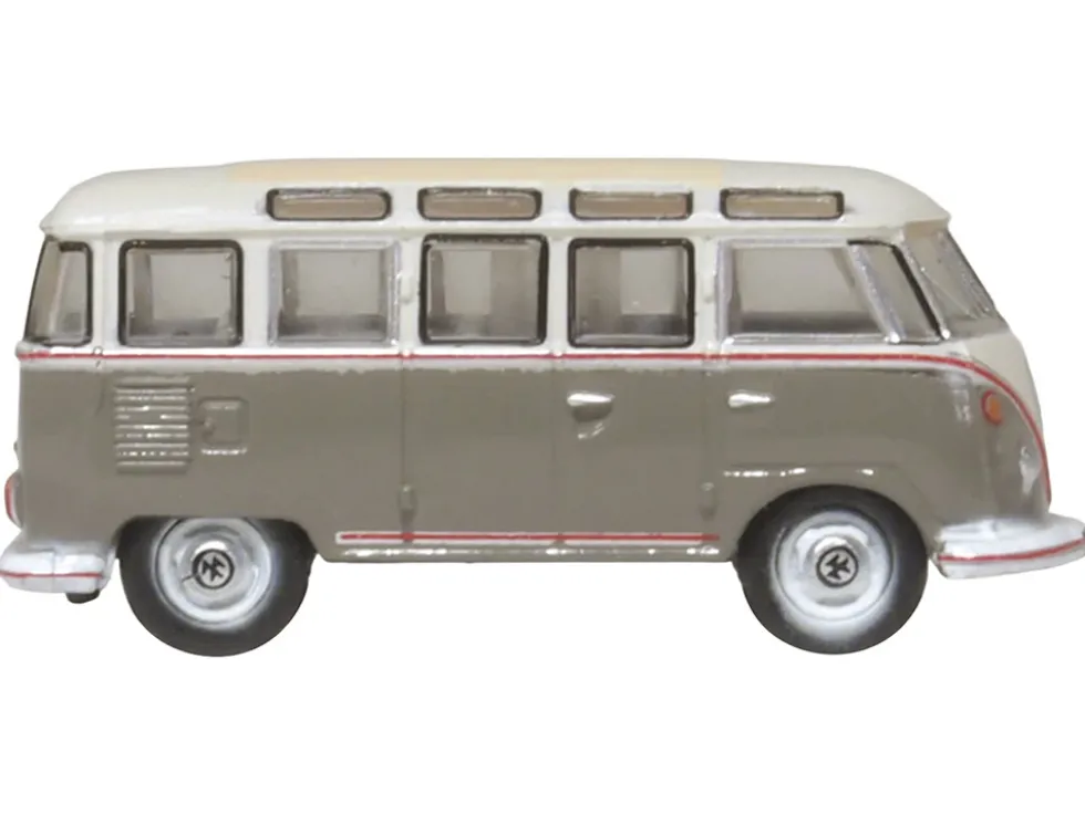 Volkswagen T1 Samba Bus Mouse Grey and Pearl White with Red Stripes 1/148 (N) Scale Diecast Model Car by Oxford Diecast