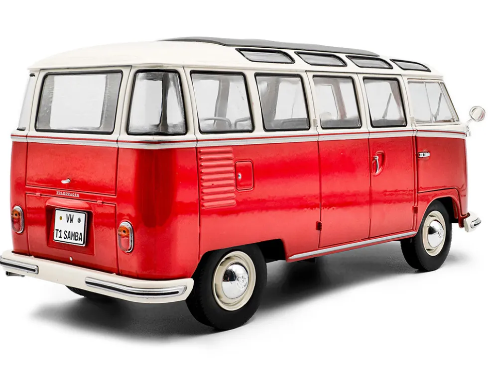 1962 Volkswagen T1 Samba Bus Red and White 1/18 Diecast Model Car by Solido