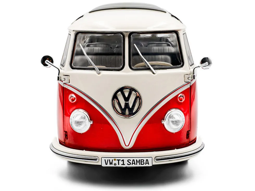 1962 Volkswagen T1 Samba Bus Red and White 1/18 Diecast Model Car by Solido
