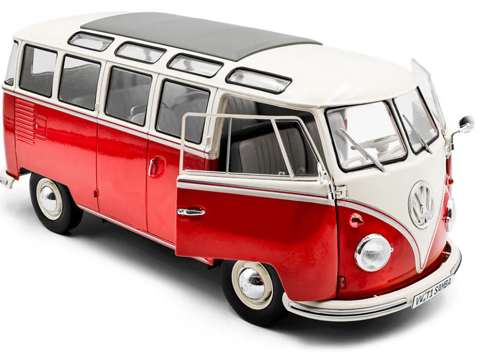 1962 Volkswagen T1 Samba Bus Red and White 1/18 Diecast Model Car by Solido