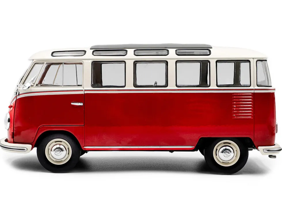 1962 Volkswagen T1 Samba Bus Red and White 1/18 Diecast Model Car by Solido
