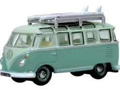 Volkswagen T1 Samba Bus RHD (Right Hand Drive) Green Two-Tone with Surfboards on Roof Rack 1/148 (N) Scale Diecast Model Car by Oxford Diecast