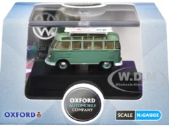 Volkswagen T1 Samba Bus RHD (Right Hand Drive) Green Two-Tone with Surfboards on Roof Rack 1/148 (N) Scale Diecast Model Car by Oxford Diecast