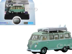 Volkswagen T1 Samba Bus RHD (Right Hand Drive) Green Two-Tone with Surfboards on Roof Rack 1/148 (N) Scale Diecast Model Car by Oxford Diecast