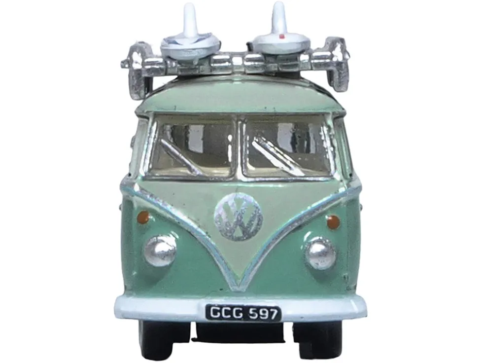 Volkswagen T1 Samba Bus RHD (Right Hand Drive) Green Two-Tone with Surfboards on Roof Rack 1/148 (N) Scale Diecast Model Car by Oxford Diecast