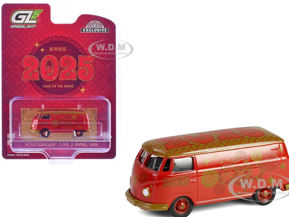Volkswagen Type 2 Panel Van "Chinese Zodiac 2025 Year of the Snake" Red with Graphics "Hobby Exclusive" Series 1/64 Diecast Model Car by Greenlight