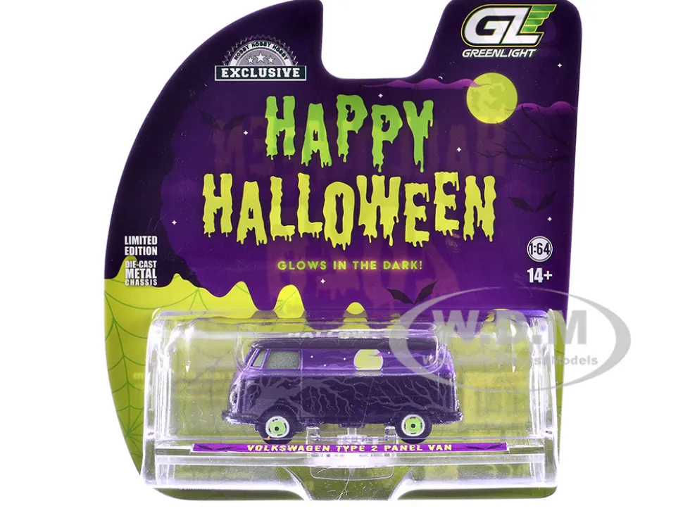 Volkswagen Type 2 Panel Van "Halloween 2025 - Spooky Night" Black and Purple with "Glow in the Dark" Paint "Hobby Exclusive" Series 1/64 Diecast Model Car by Greenlight