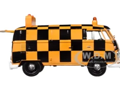 Volkswagen Type 2 (T1) Airport Runway Delivery Van Black and Orange Checkered 1/24 Diecast Model Car by Motormax