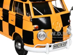 Volkswagen Type 2 (T1) Airport Runway Delivery Van Black and Orange Checkered 1/24 Diecast Model Car by Motormax