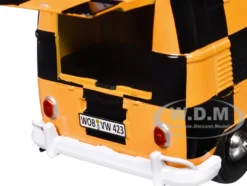 Volkswagen Type 2 (T1) Airport Runway Delivery Van Black and Orange Checkered 1/24 Diecast Model Car by Motormax