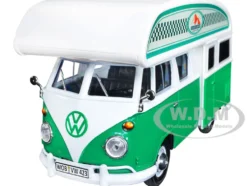 Volkswagen Type 2 T1 Camper Van Green White Outdoor Camping Explore the Forest 1/24 Diecast Model Car Motormax 79592