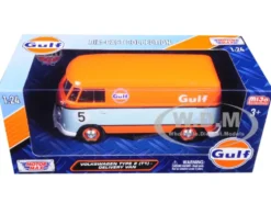 Volkswagen Type 2 T1 Delivery Van #5 Gulf Orange Light Blue 1/24 Diecast Model Car Motormax 79649