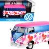 Volkswagen Type 2 T1 Delivery Van Love Pink Blue Metallic 1/24 Diecast Model Car Motormax 79581