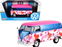 Volkswagen Type 2 T1 Delivery Van Love Pink Blue Metallic 1/24 Diecast Model Car Motormax 79581