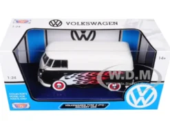Volkswagen Type 2 T1 Delivery Van with Flames 1/24 Diecast Car Model Motormax 79566