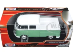 Volkswagen Type 2 (T1) Double Cab Pickup Truck White and Green 1/24 Diecast Model Car Motormax 79343