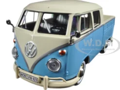 Volkswagen Type 2 (T1) Double Cab Pickup Truck Blue/Cream 1/24 Diecast Model Car Motormax 79343