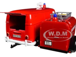 Volkswagen Type 2 T1 Fire Van Fire Fighting Trailer Feuerwehr Red 1/24 Diecast Model Car Motormax 79671