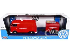 Volkswagen Type 2 T1 Fire Van Fire Fighting Trailer Feuerwehr Red 1/24 Diecast Model Car Motormax 79671