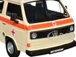 Volkswagen Type 2 (T3) High Roof Ambulance Cream with Orange Stripes 1/24 Diecast Model Car by Motormax