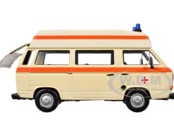 Volkswagen Type 2 (T3) High Roof Ambulance Cream with Orange Stripes 1/24 Diecast Model Car by Motormax