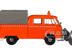 Volkswagen Type 2 T1 Pickup Truck Orange Snow Plow Camper Shell 1/24 Diecast Model Car Motormax 79593