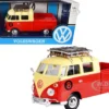 Volkswagen Type 2 T1 #8 Pickup Truck Roof Rack Luggage Red Yellow 1/24 Diecast Model Car Motormax 79582
