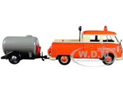 Volkswagen Type 2 T1 Pickup Truck Orange Cream Oil Trailer Road Service 1/24 Diecast Model Car Motormax 79674