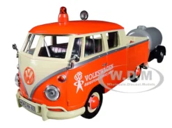 Volkswagen Type 2 T1 Pickup Truck Orange Cream Oil Trailer Road Service 1/24 Diecast Model Car Motormax 79674
