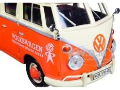 Volkswagen Type 2 T1 Pickup Truck Orange Cream Oil Trailer Road Service 1/24 Diecast Model Car Motormax 79674
