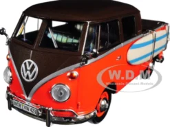 Volkswagen Type 2 T1 Pickup with Surfboard Brown Orange 1/24 Diecast Model Car Motormax 79560