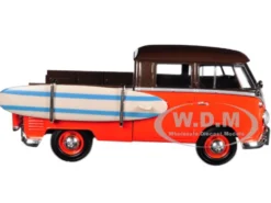 Volkswagen Type 2 T1 Pickup with Surfboard Brown Orange 1/24 Diecast Model Car Motormax 79560