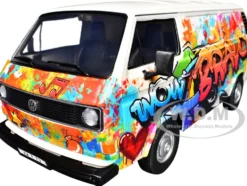 Volkswagen Type 2 (T3) Van White Metallic with Graffiti Graphics 1/24 Diecast Model Car by Motormax
