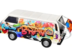 Volkswagen Type 2 (T3) Van White Metallic with Graffiti Graphics 1/24 Diecast Model Car by Motormax