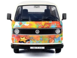 Volkswagen Type 2 (T3) Van White Metallic with Graffiti Graphics 1/24 Diecast Model Car by Motormax