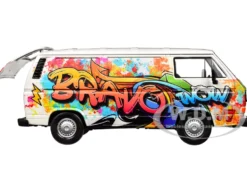Volkswagen Type 2 (T3) Van White Metallic with Graffiti Graphics 1/24 Diecast Model Car by Motormax