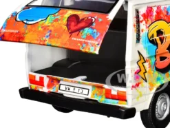 Volkswagen Type 2 (T3) Van White Metallic with Graffiti Graphics 1/24 Diecast Model Car by Motormax