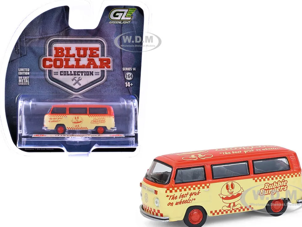 1975 Volkswagen Type 2 Van "Bubbie Burgers Food Truck" Orange and Cream "Blue Collar Collection" Series 14 1/64 Diecast Model Car by Greenlight