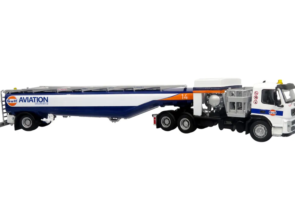 Volvo FM500 with Esterer Aviation Refueling Tanker Truck "Gulf Aviation" White with Blue Stripes Limited Edition 1/87 (HO) Diecast Model by Iconic Replicas