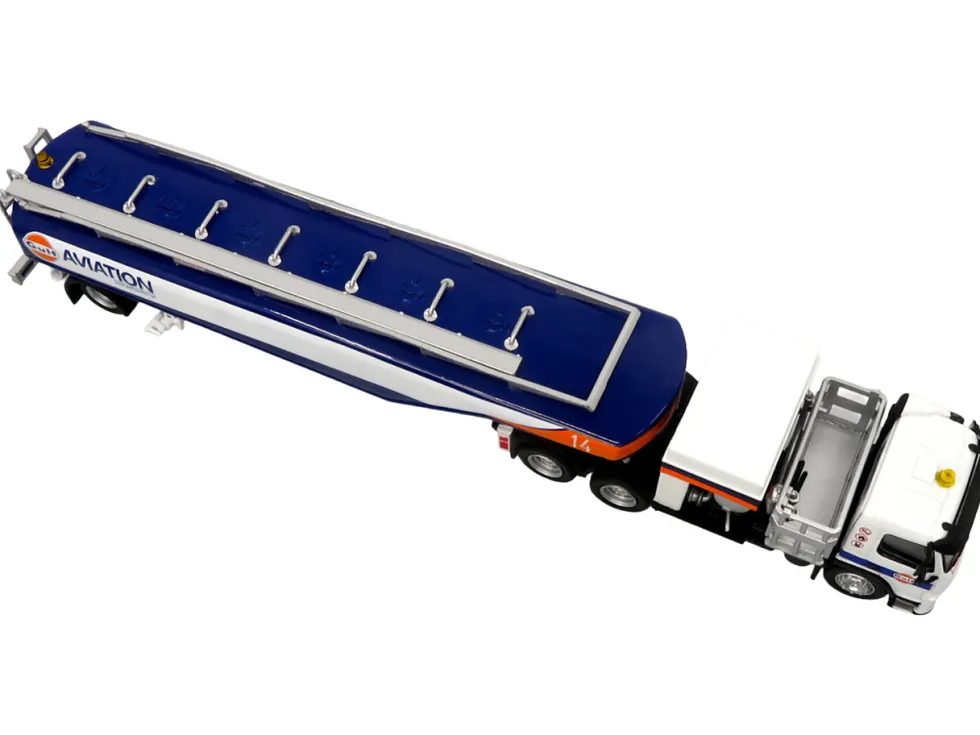 Volvo FM500 with Esterer Aviation Refueling Tanker Truck "Gulf Aviation" White with Blue Stripes Limited Edition 1/87 (HO) Diecast Model by Iconic Replicas