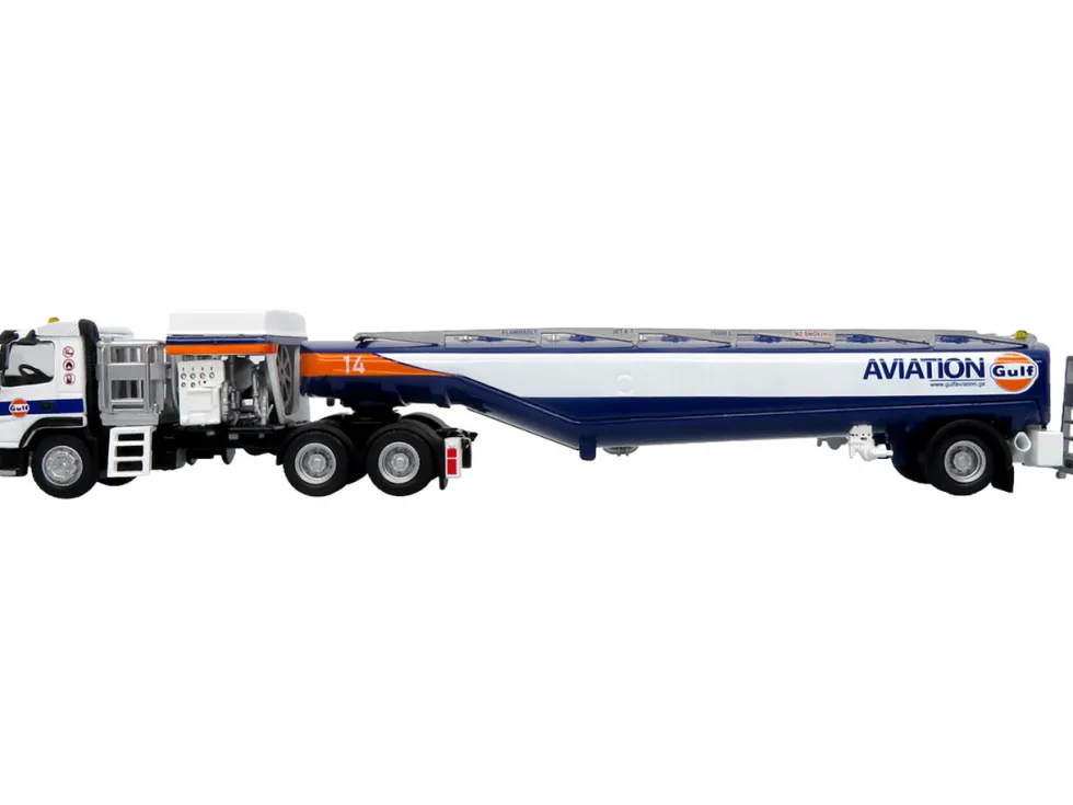 Volvo FM500 with Esterer Aviation Refueling Tanker Truck "Gulf Aviation" White with Blue Stripes Limited Edition 1/87 (HO) Diecast Model by Iconic Replicas