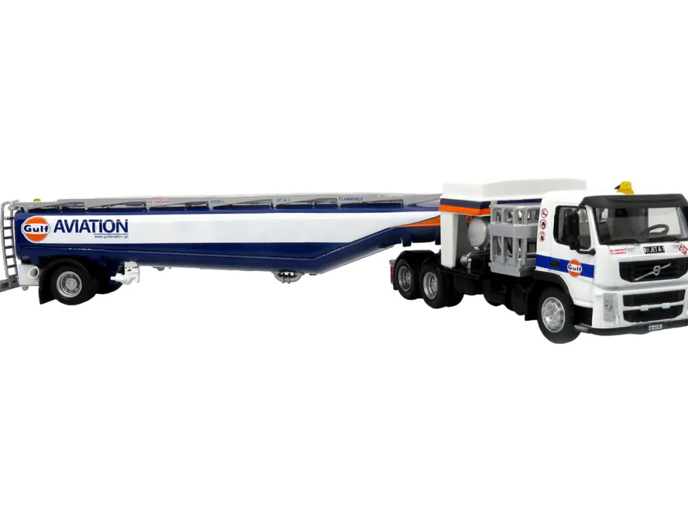Volvo FM500 with Esterer Aviation Refueling Tanker Truck "Gulf Aviation" White with Blue Stripes Limited Edition 1/87 (HO) Diecast Model by Iconic Replicas