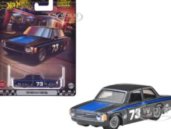 1973 Volvo 142 GL #73 Black with Blue Stripes and Hood "Boulevard" Series Diecast Model Car by Hot Wheels