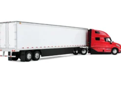 Volvo VNL 860 High-Roof Sleeper and 53' Trailer with Skirts Red with White Trailer 1/50 Diecast Model by First Gear