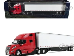 Volvo VNL 860 High-Roof Sleeper and 53' Trailer with Skirts Red with White Trailer 1/50 Diecast Model by First Gear