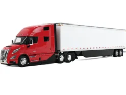 Volvo VNL 860 High-Roof Sleeper and 53' Trailer with Skirts Red with White Trailer 1/50 Diecast Model by First Gear