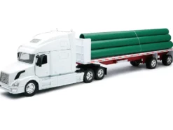 Volvo VN-780 Truck with Flatbed Trailer and Long Pipes White "Long Haul Truckers" Series 1/32 Diecast Model by New Ray
